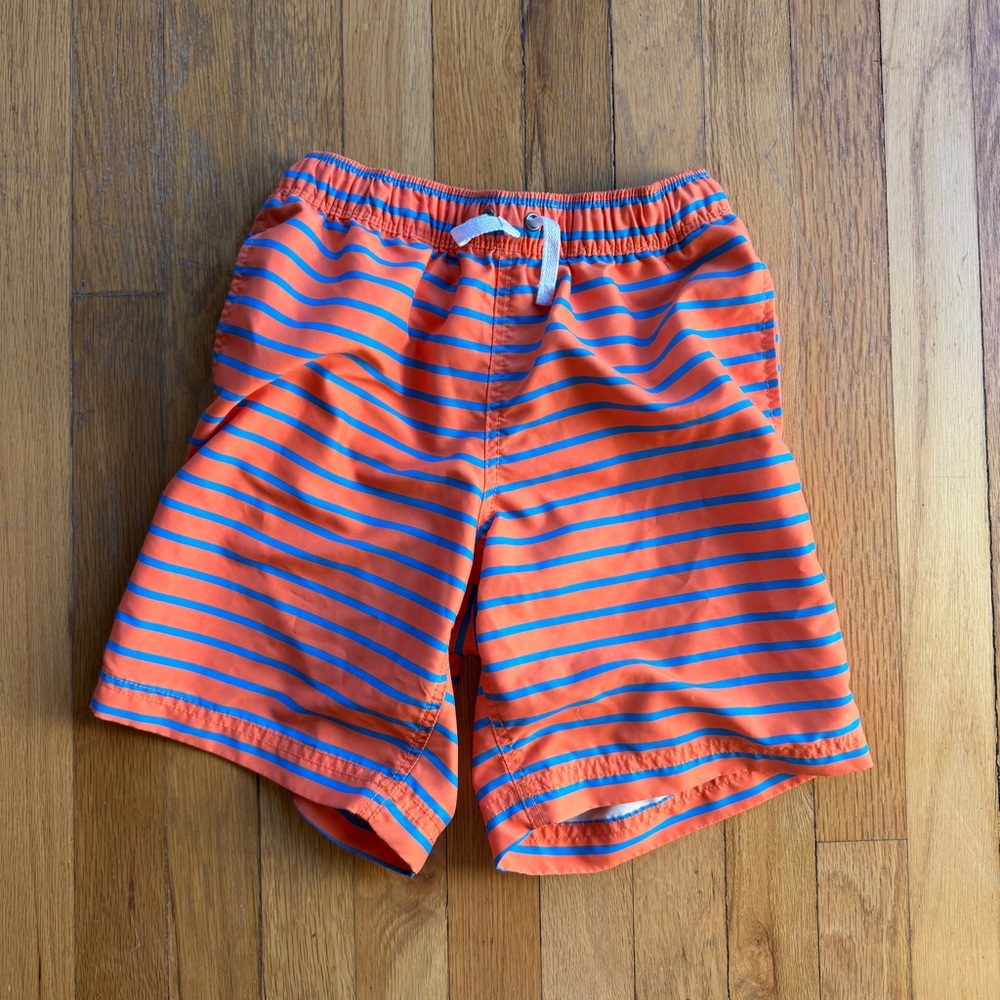 Hanna Andersson orange and blue striped swim trunks